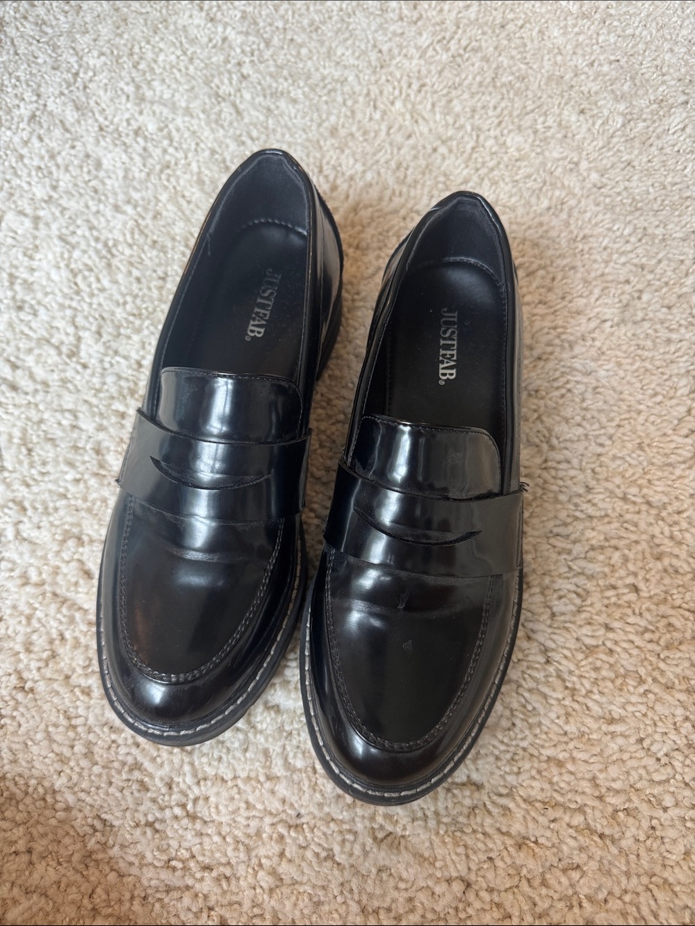 JustFab Women’s Black Patent Slip-On Penny Loafers